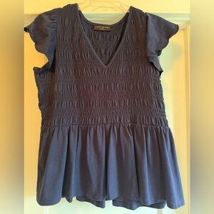 Lane Bryant Navy Blue Smocked Ruffle Sleeve Blouse, 2X